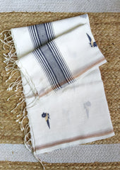 Jamdani Stole- Chidiya- White w3