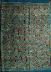 Ajrakh Handblock Printed Modal Saree- M12 Blue