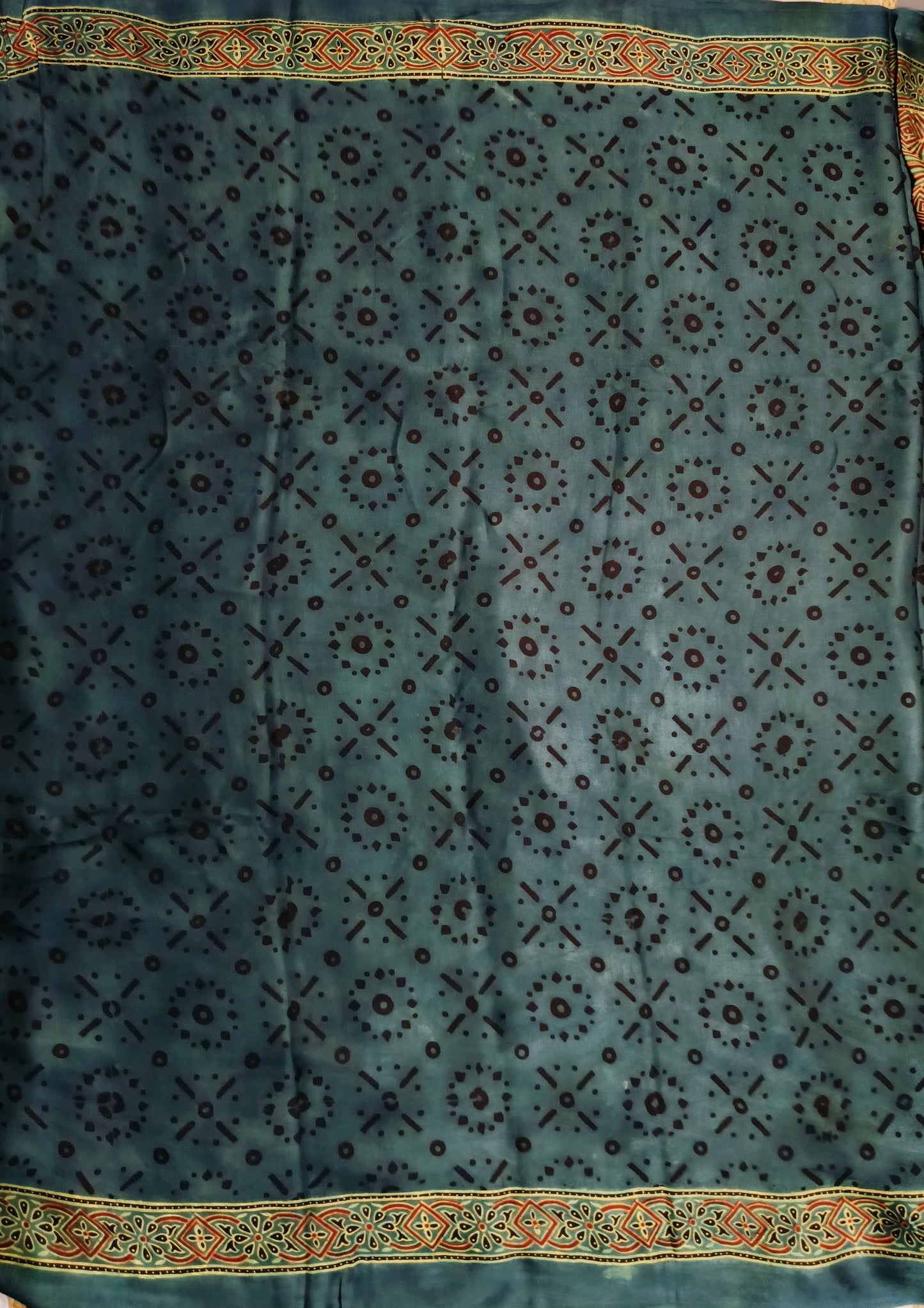 Ajrakh Handblock Printed Modal Saree- A1 Blue