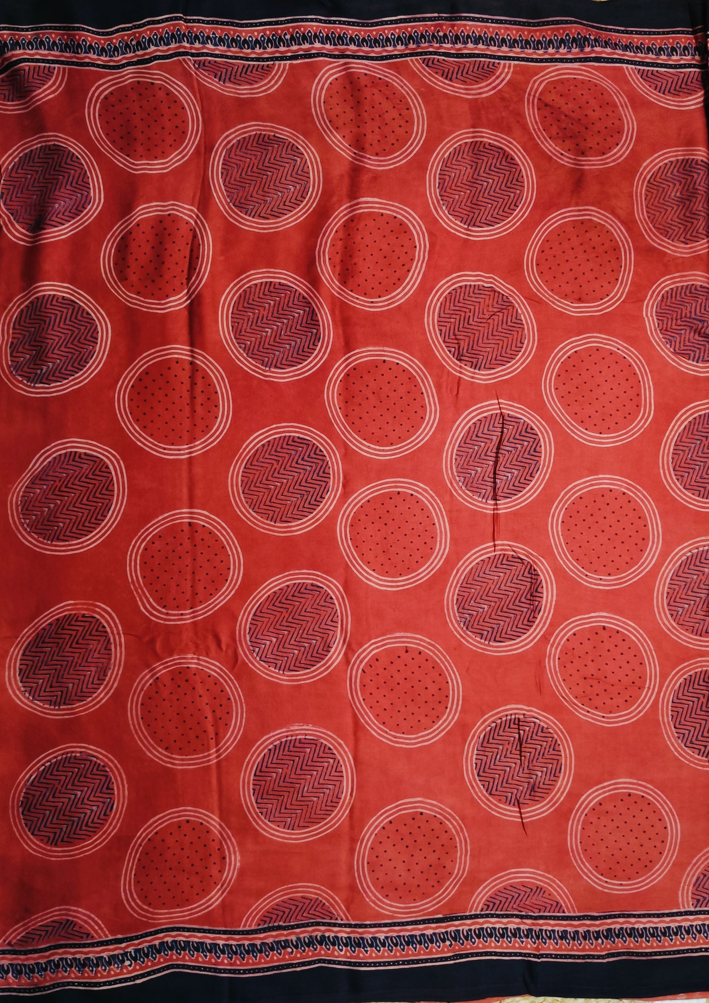 Ajrakh Handblock Printed Modal Saree- A3 Red
