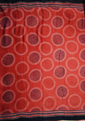 Ajrakh Handblock Printed Modal Saree- M8 Red