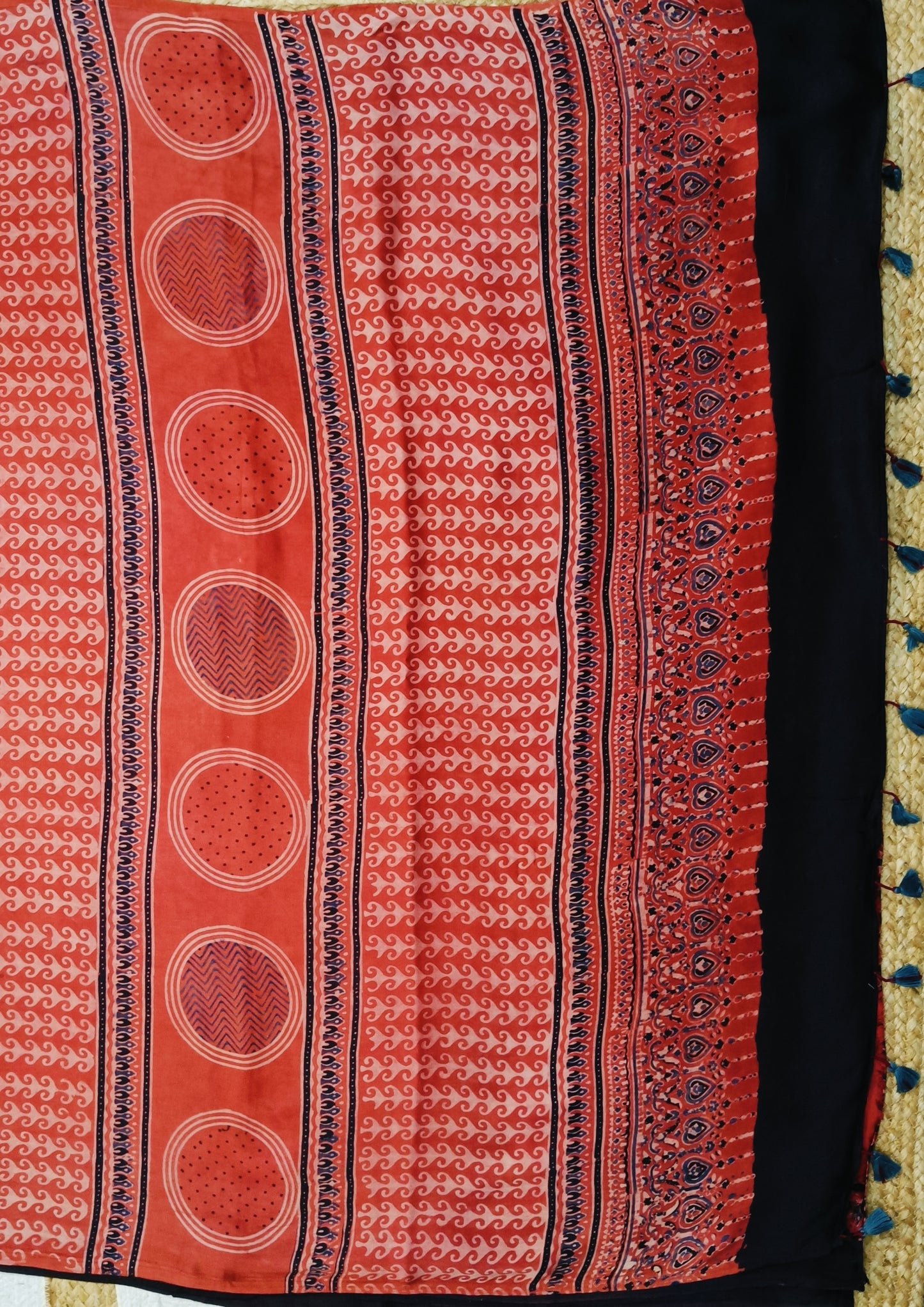 Ajrakh Handblock Printed Modal Saree- A3 Red