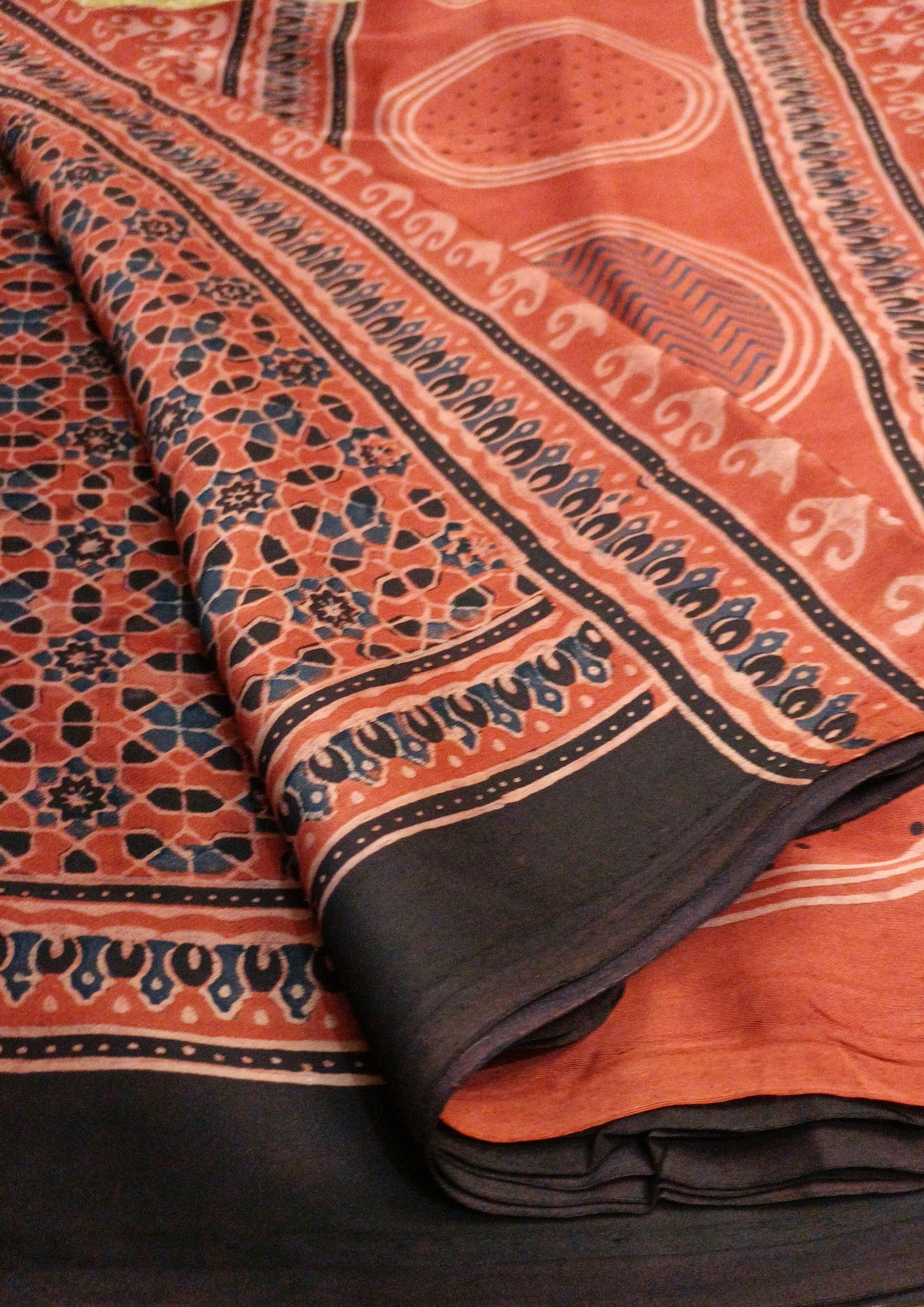 Ajrakh Handblock Printed Modal Saree- A3 Red