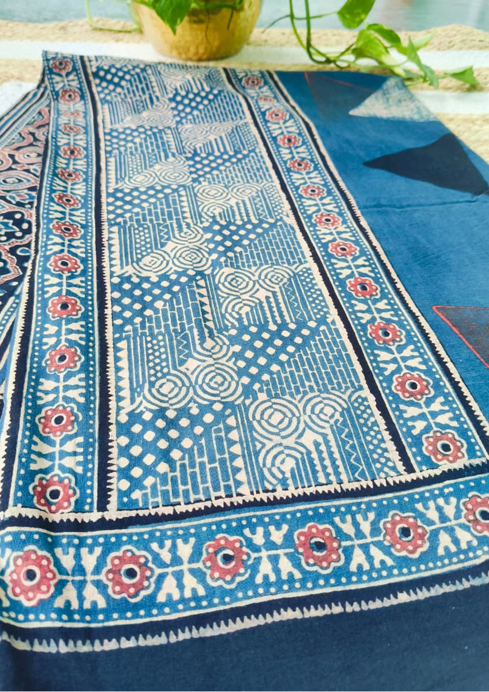 Ajrakh Cotton Dupatta - D1 Indigo - Wefta
