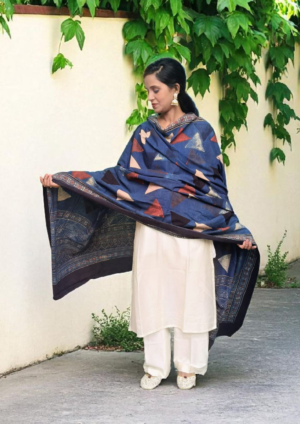 Ajrakh Cotton Dupatta - D1 Indigo - Wefta