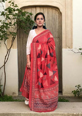 Ajrakh Cotton Dupatta - D3 Red - Wefta