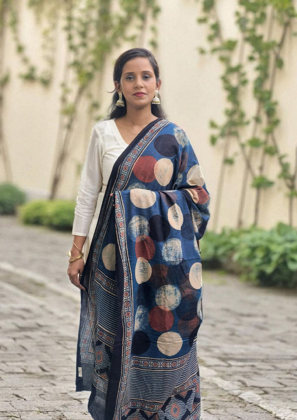Ajrakh Cotton Dupatta - D4 Indigo - Wefta