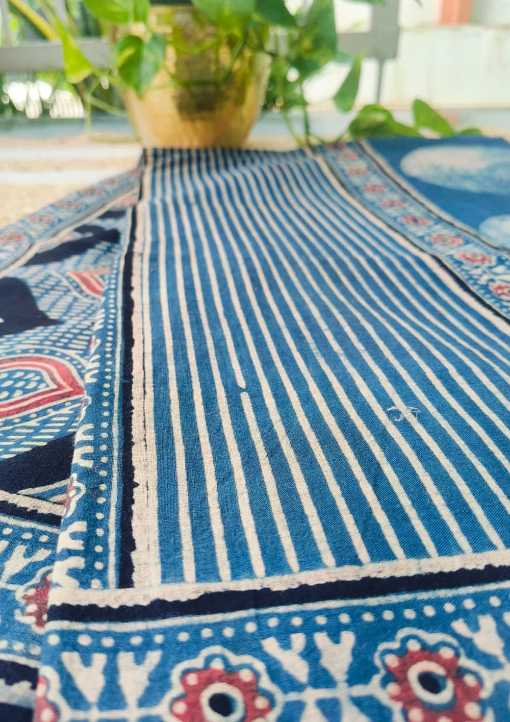 Ajrakh Cotton Dupatta - D4 Indigo - Wefta