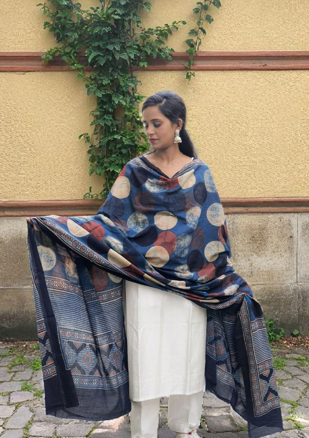 Ajrakh Cotton Dupatta - D4 Indigo - Wefta