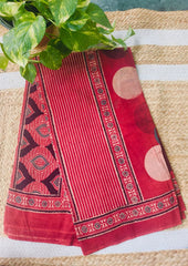 Ajrakh Cotton Dupatta - D6 Red - Wefta