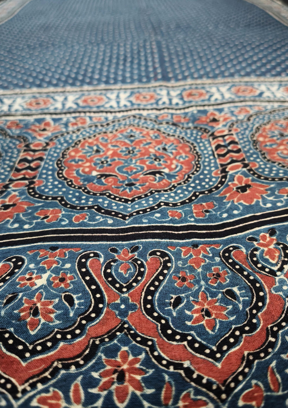 Ajrakh Cotton Stole - Blue B1 - Wefta