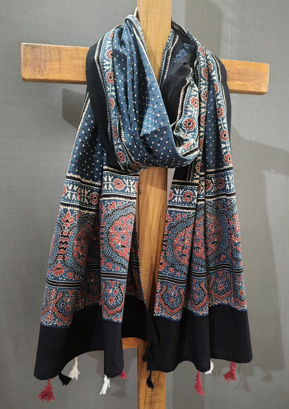 Ajrakh Cotton Stole - Blue B1 - Wefta