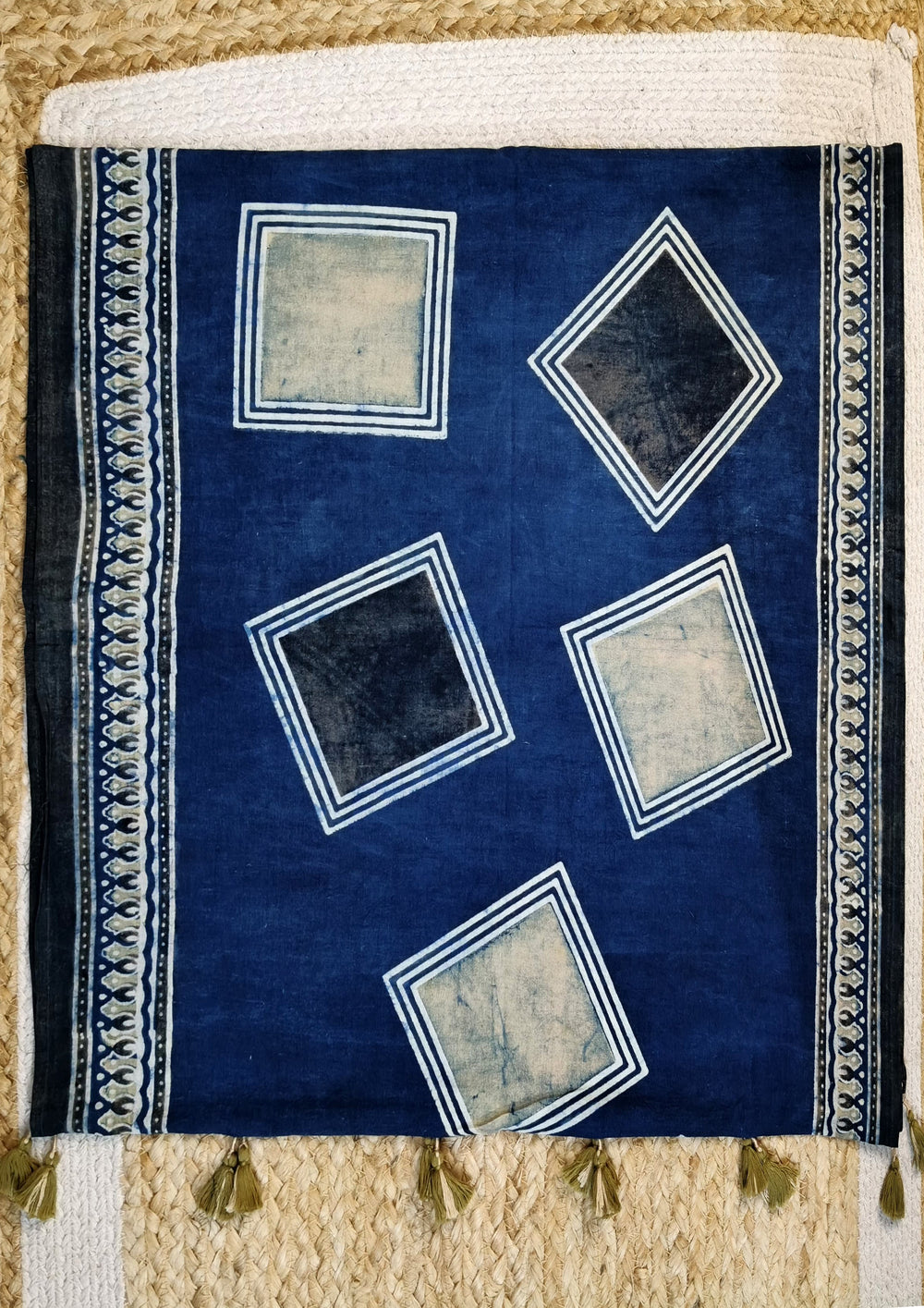Ajrakh Cotton Stole - Blue B4 - Wefta