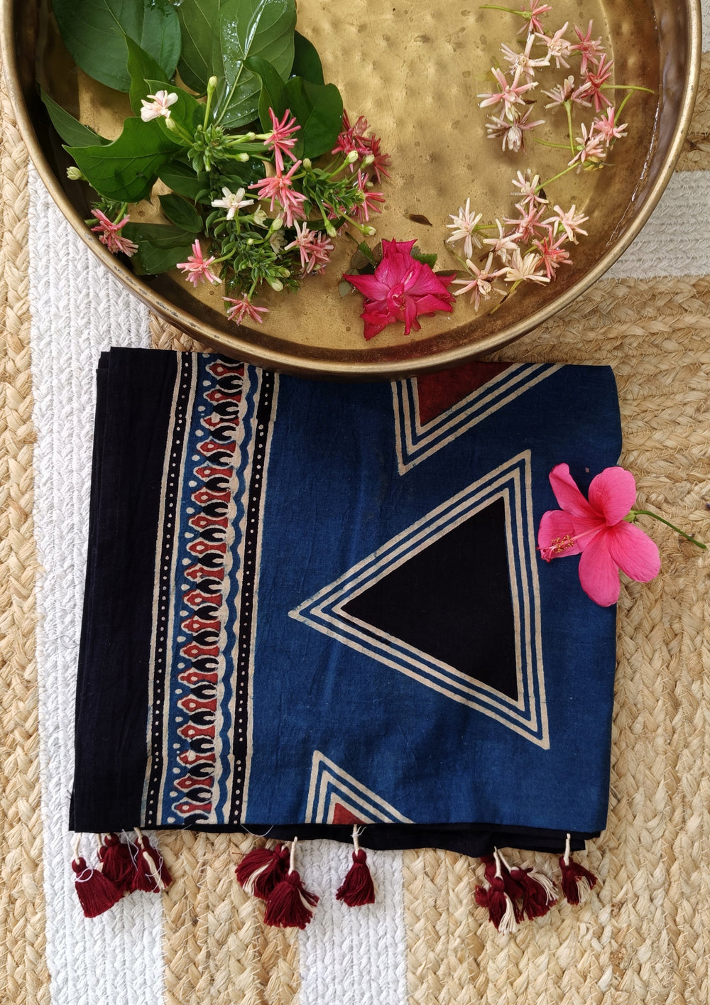 Ajrakh Cotton Stole - Blue B5 - Wefta