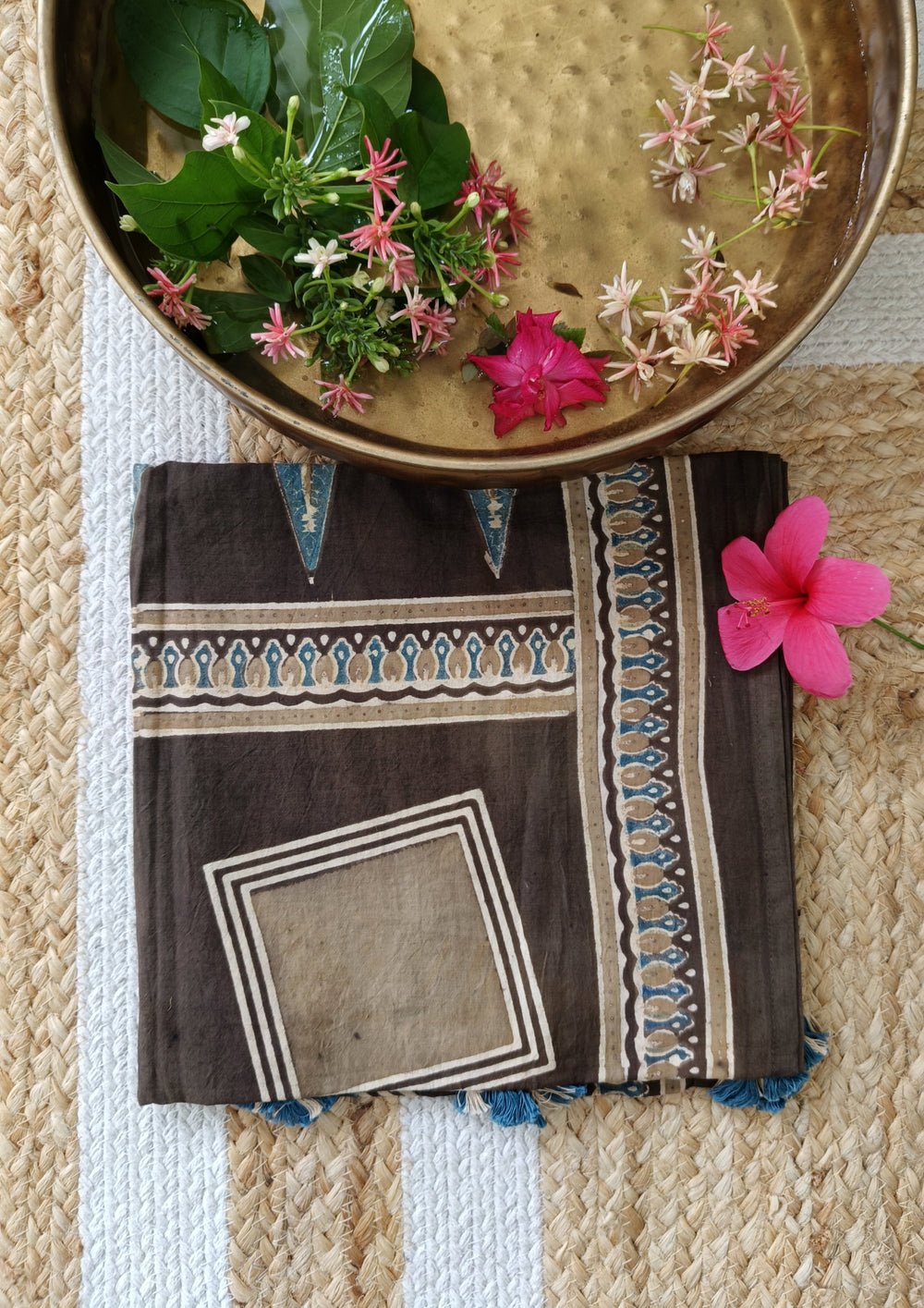 Ajrakh Cotton Stole - Brown B3 - Wefta