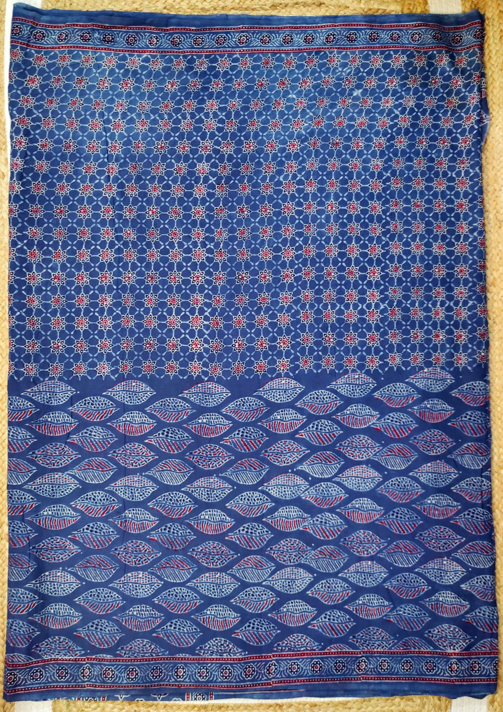 Ajrakh Handblock Printed Cotton Mulmul Saree - Mco1 Blue - Wefta
