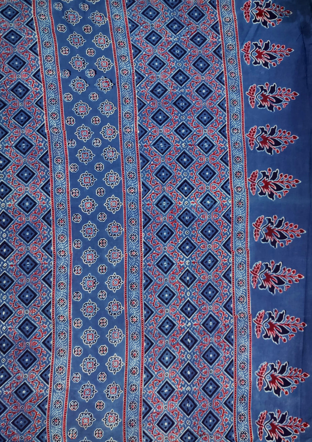 Ajrakh Handblock Printed Cotton Mulmul Saree - Mco1 Blue - Wefta