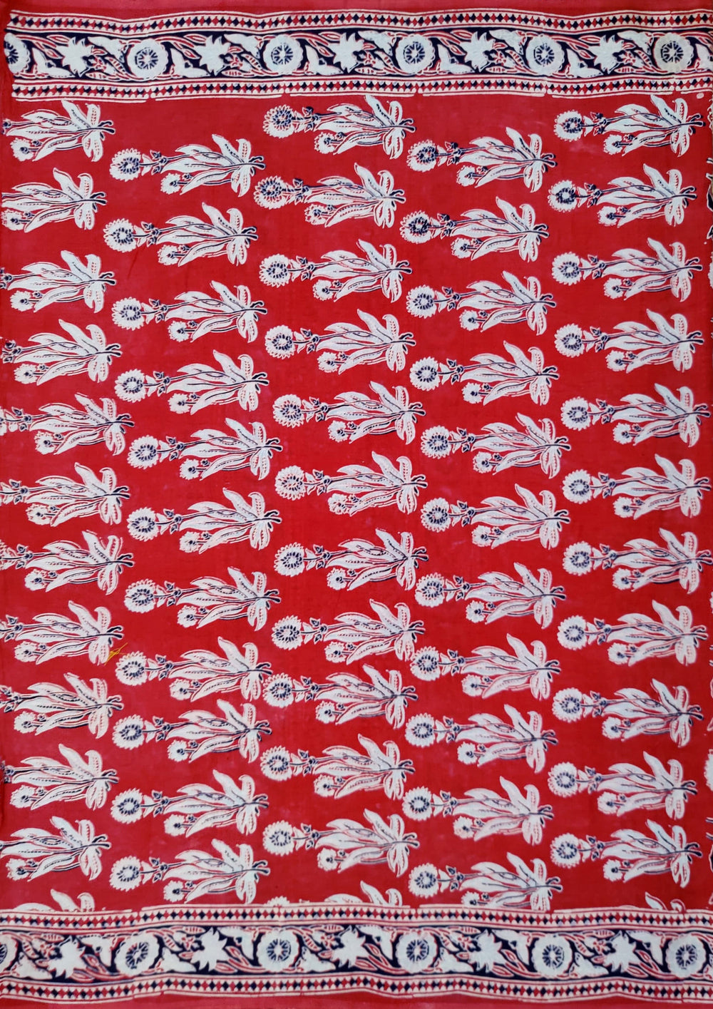 Ajrakh Handblock Printed Cotton Mulmul Saree- Mco2 Red - Wefta