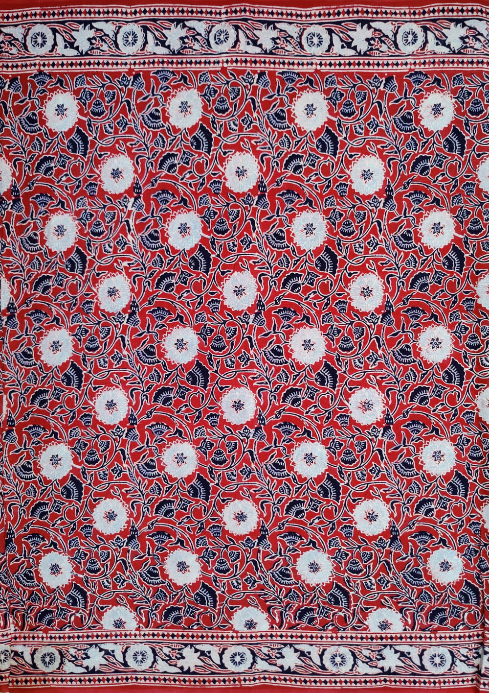 Ajrakh Handblock Printed Cotton Mulmul Saree- Mco2 Red - Wefta