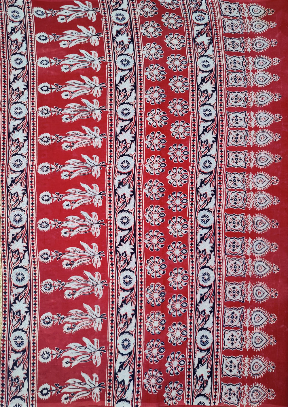 Ajrakh Handblock Printed Cotton Mulmul Saree- Mco2 Red - Wefta