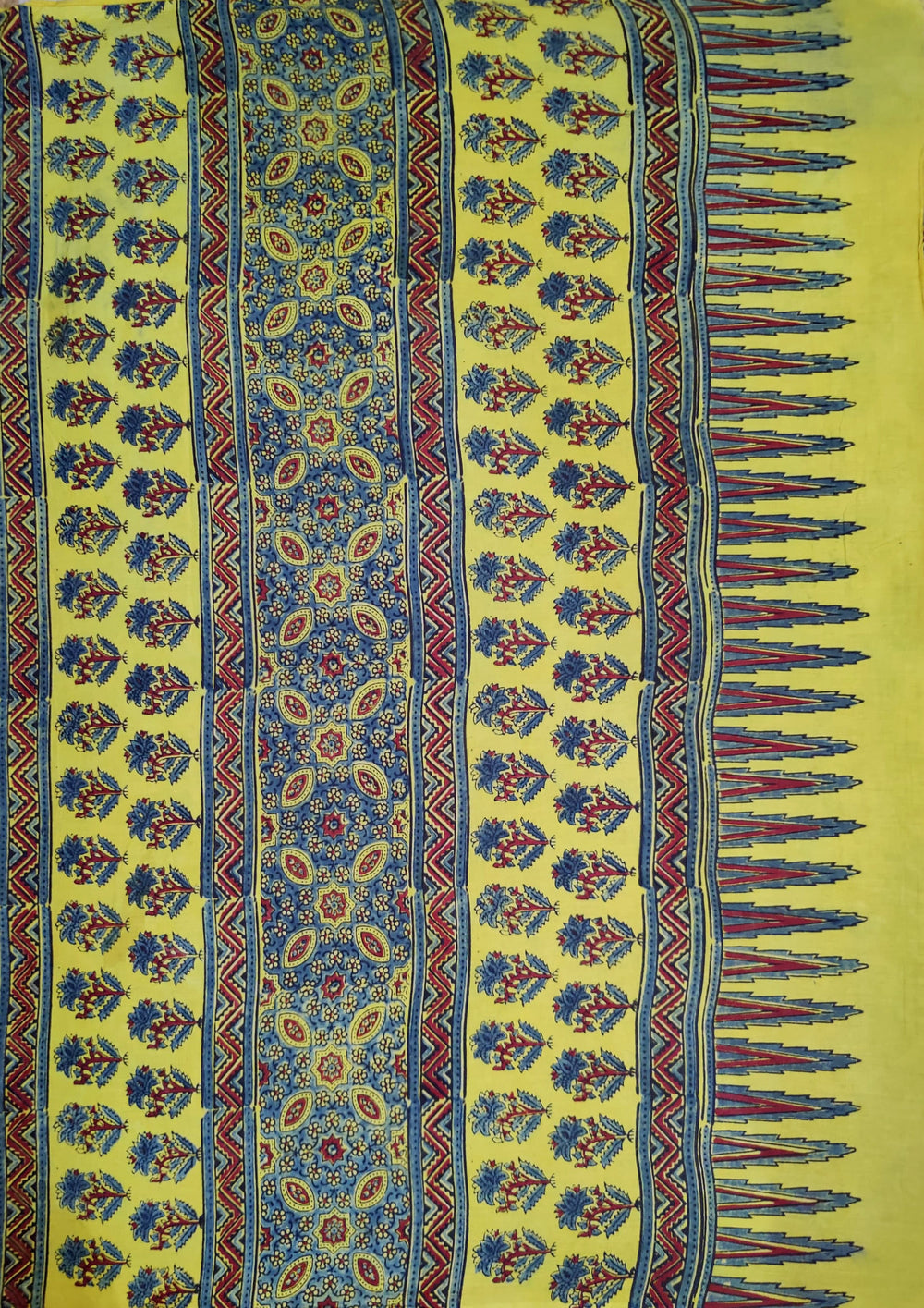 Ajrakh Handblock Printed Cotton Mulmul Saree- Mco3 Yellow - Wefta