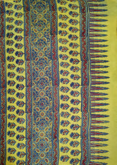 Ajrakh Handblock Printed Cotton Mulmul Saree- Mco3 Yellow - Wefta
