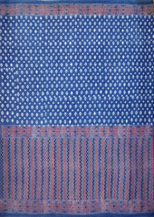 Ajrakh Handblock Printed Cotton Mulmul Saree - Mco4 Blue - Wefta
