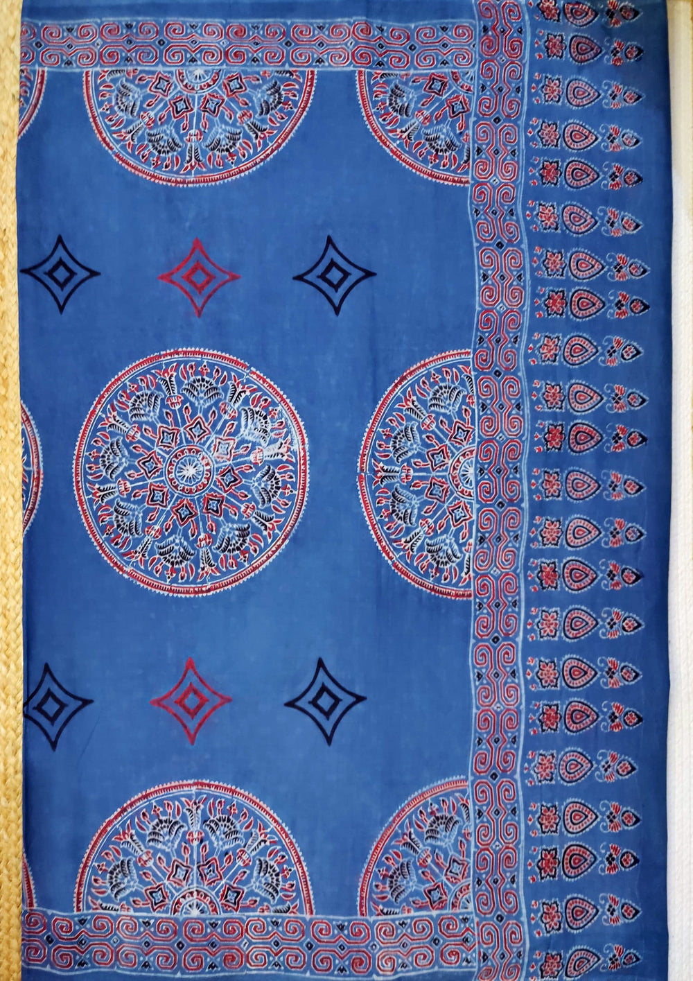 Ajrakh Handblock Printed Cotton Mulmul Saree - Mco4 Blue - Wefta