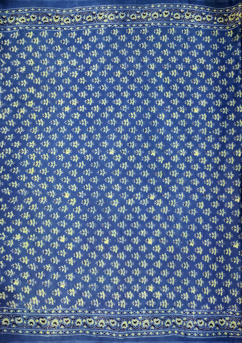 Ajrakh Handblock Printed Cotton Mulmul Saree - Mco5 Blue - Wefta
