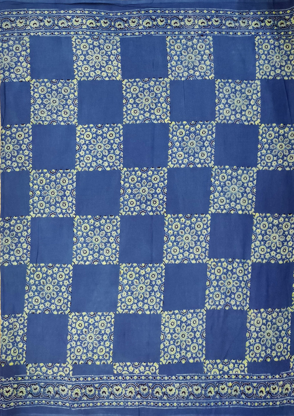 Ajrakh Handblock Printed Cotton Mulmul Saree - Mco5 Blue - Wefta