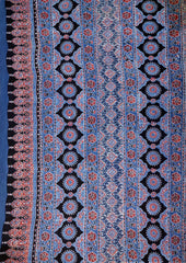 Ajrakh Handblock Printed Cotton Mulmul Saree- Mco6 Blue Red - Wefta
