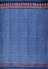 Ajrakh Handblock Printed Cotton Mulmul Saree- Mco6 Blue Red - Wefta