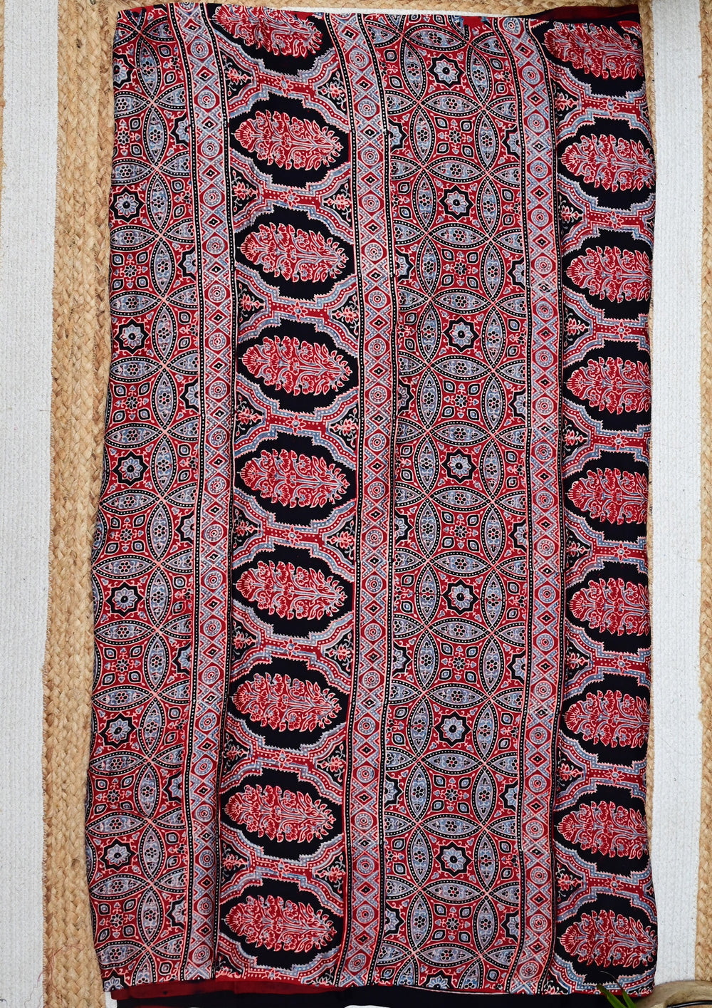 Ajrakh Handblock Printed Modal Saree- M1 Red - Wefta