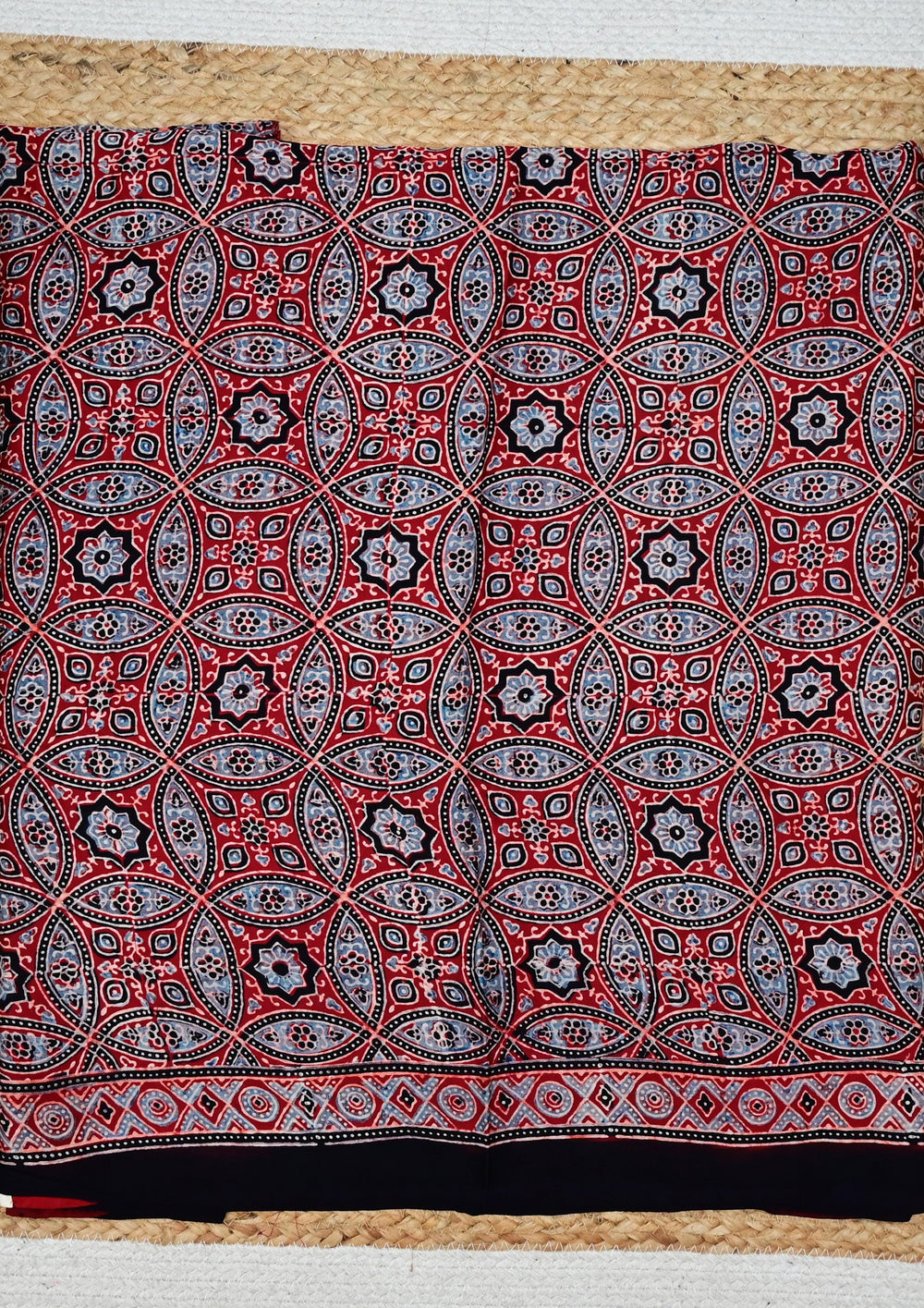 Ajrakh Handblock Printed Modal Saree- M1 Red - Wefta