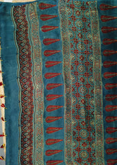 Ajrakh Handblock Printed Modal Saree- M12 Blue - Wefta