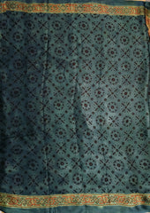 Ajrakh Handblock Printed Modal Saree- M12 Blue - Wefta