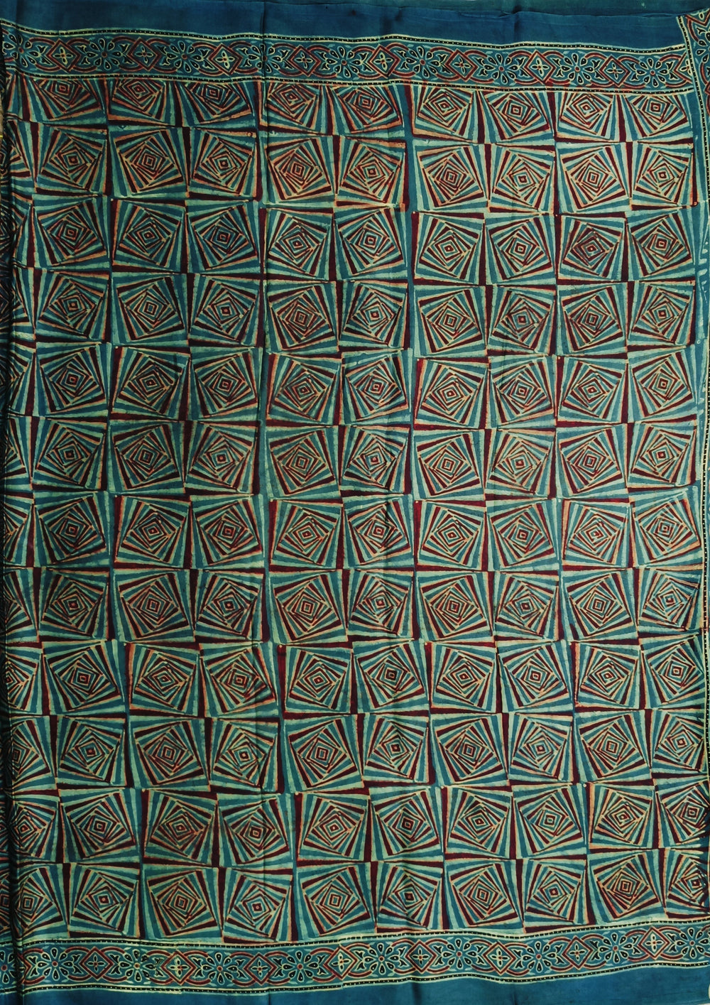 Ajrakh Handblock Printed Modal Saree- M12 Blue - Wefta