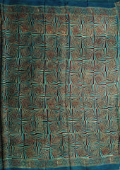 Ajrakh Handblock Printed Modal Saree- M12 Blue - Wefta