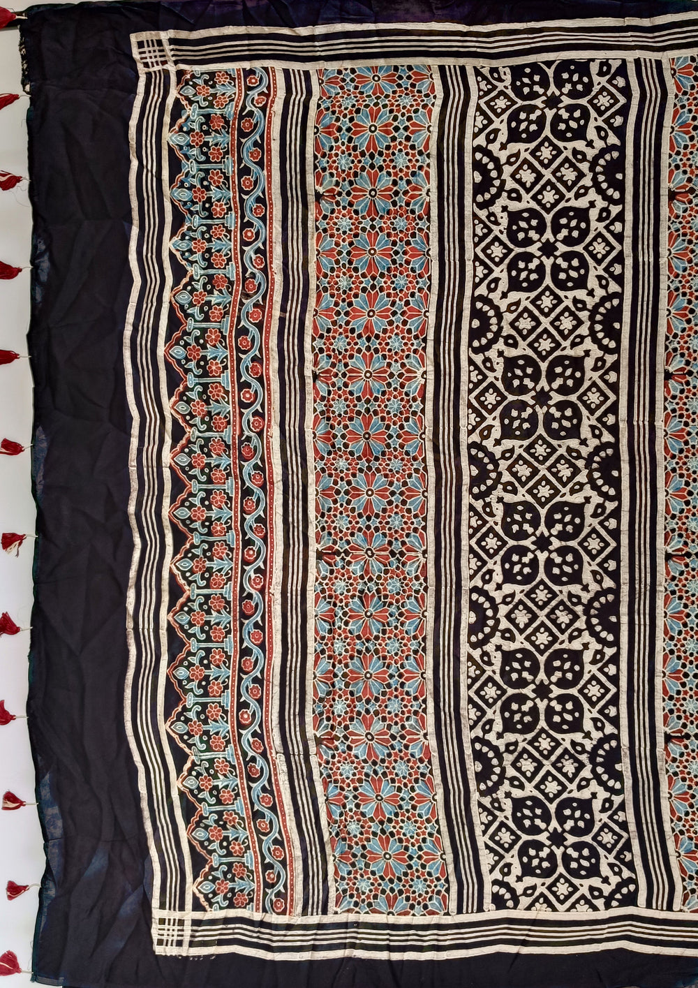 Ajrakh Handblock Printed Modal Saree - M14 Black - Wefta