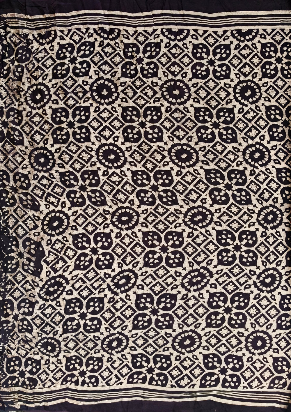 Ajrakh Handblock Printed Modal Saree - M14 Black - Wefta