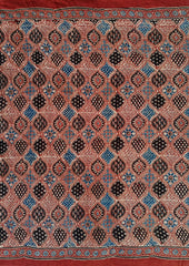 Ajrakh Handblock Printed Modal Saree - M15 Red - Wefta