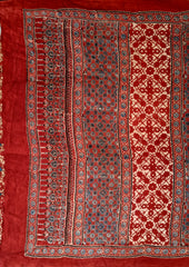 Ajrakh Handblock Printed Modal Saree - M15 Red - Wefta