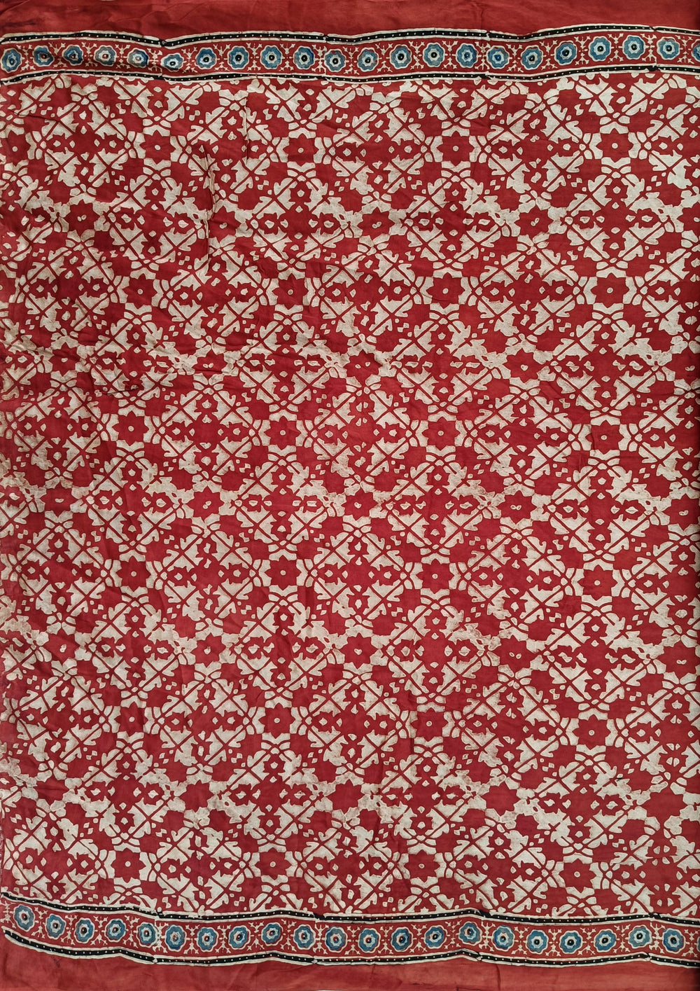 Ajrakh Handblock Printed Modal Saree - M15 Red - Wefta