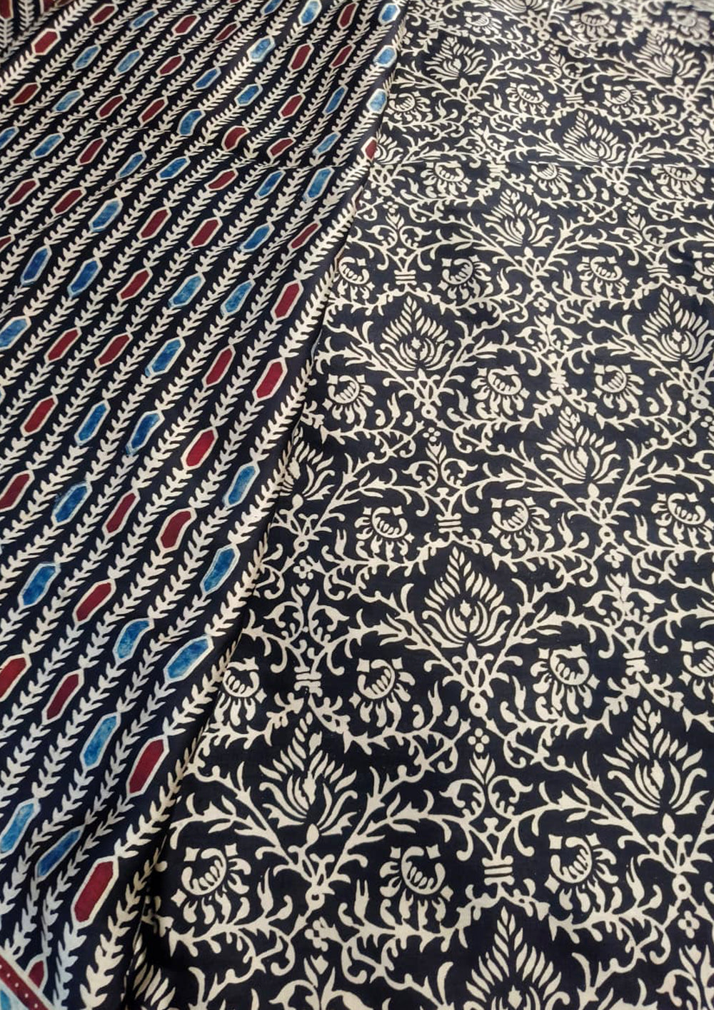 Ajrakh Handblock Printed Modal Saree - M16Ib Black - Wefta