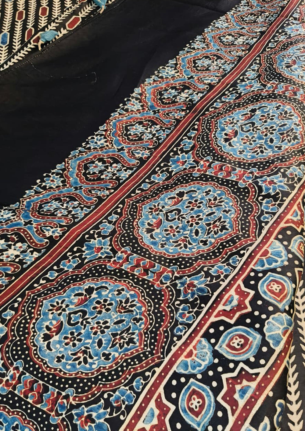Ajrakh Handblock Printed Modal Saree - M16Ib Black - Wefta