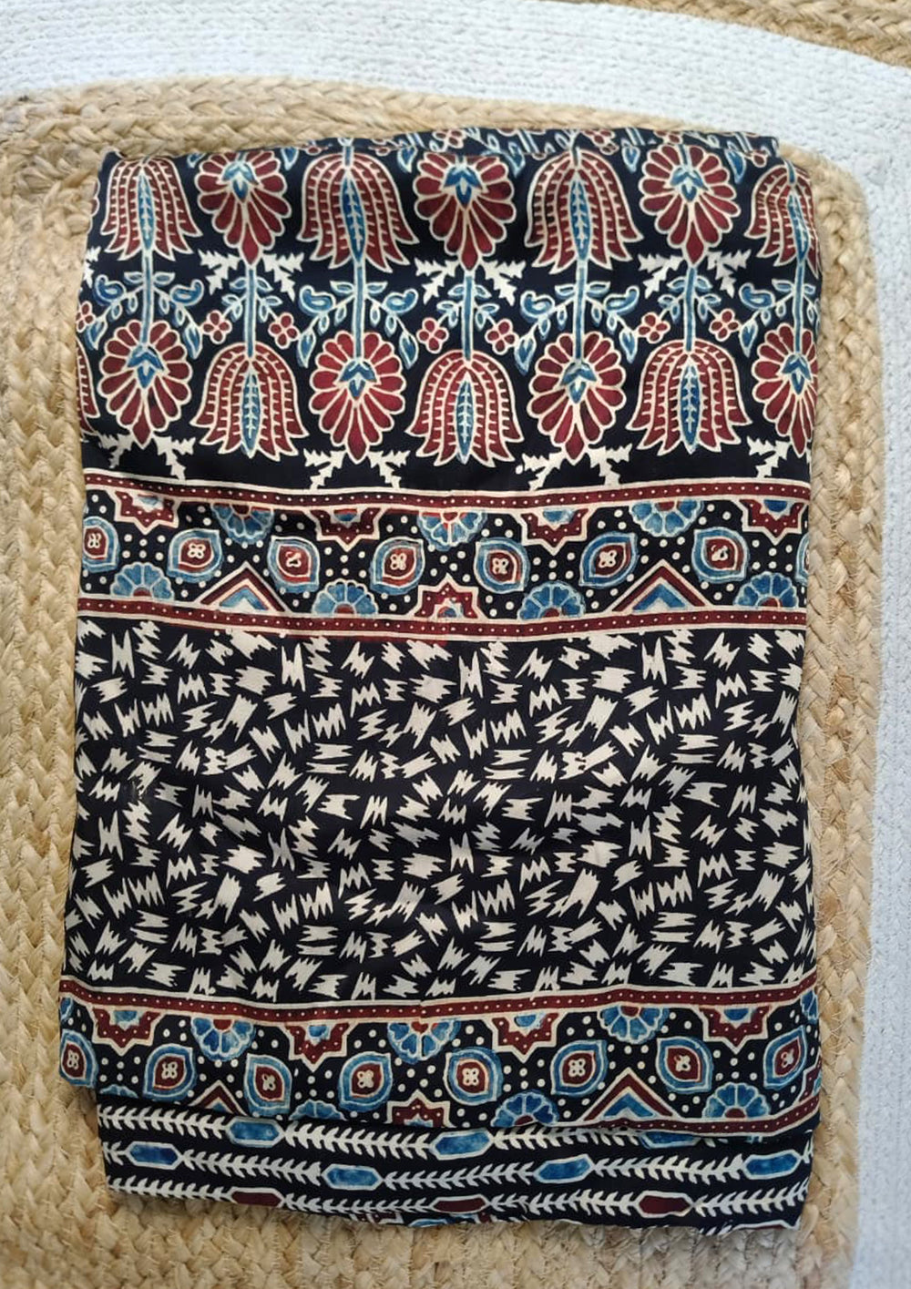 Ajrakh Handblock Printed Modal Saree - M16Ib Black - Wefta