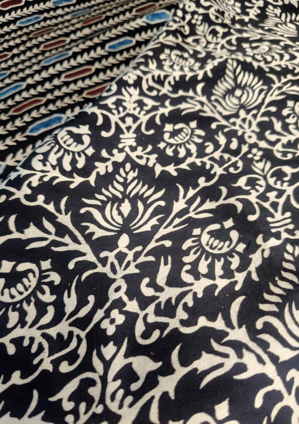 Ajrakh Handblock Printed Modal Saree - M16Ib Black - Wefta