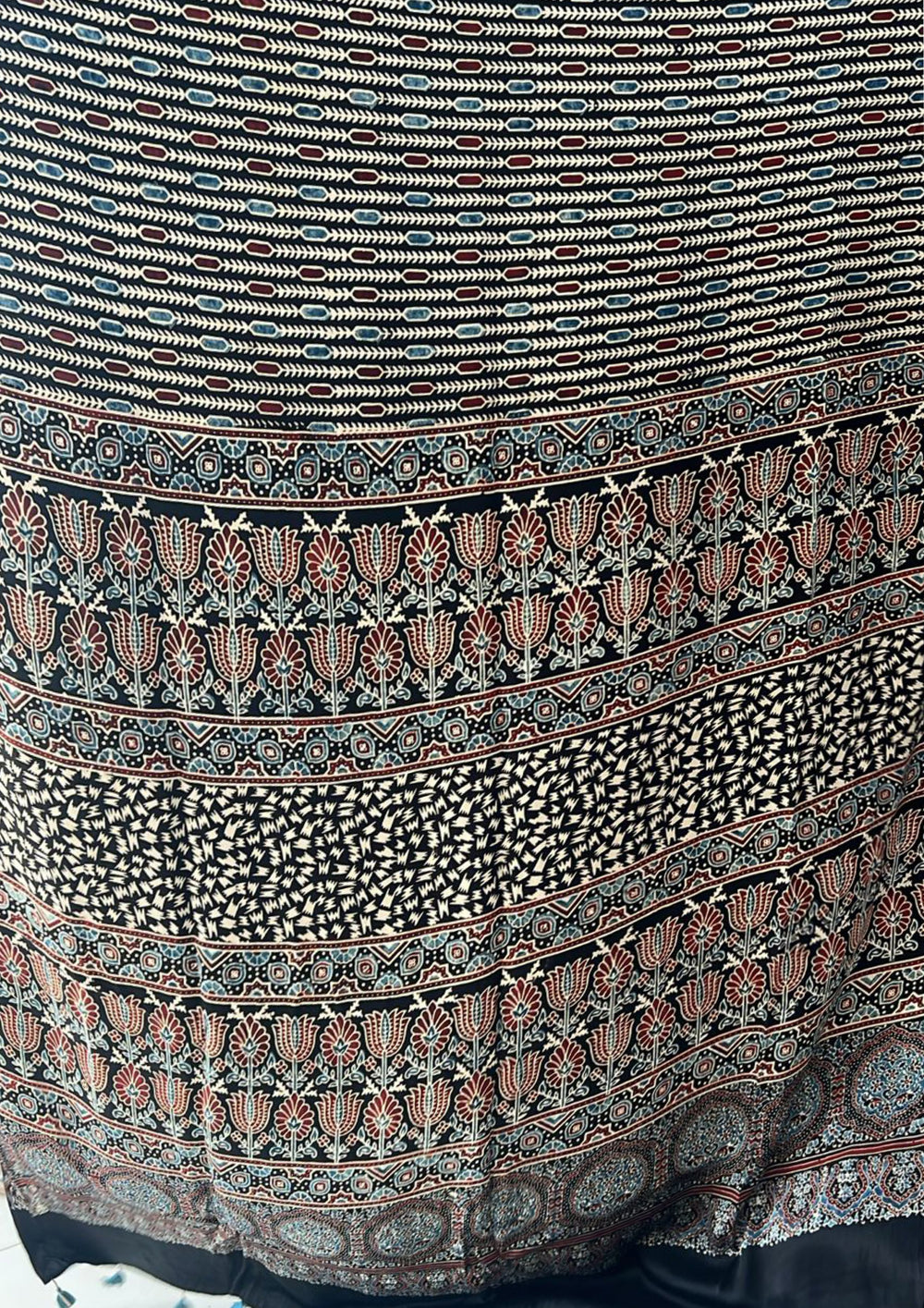Ajrakh Handblock Printed Modal Saree - M16Ib Black - Wefta