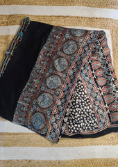 Ajrakh Handblock Printed Modal Saree - M16Ib Black - Wefta