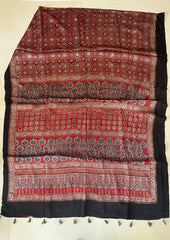 Ajrakh Handblock Printed Modal Saree- M17Ib Red - Wefta